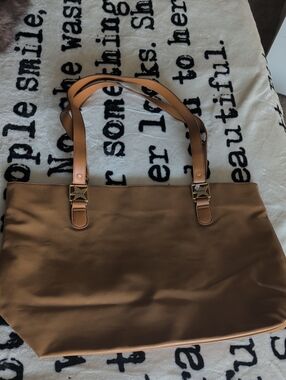 Perry Ellis Tan Leather Tote with Light Brown Straps